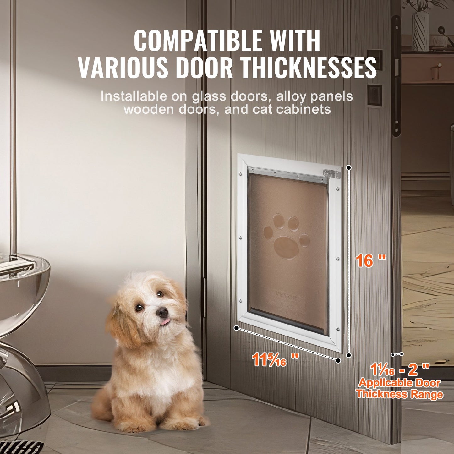 Pet Door, 11.3" x 16.02" Aluminum Frame with Lock and Flap System, Weatherproof Doggy Door, Easy to Install in Interior or Exterior Doors, Pet Door Suitable for Cat Doggie Kitties (White-M)