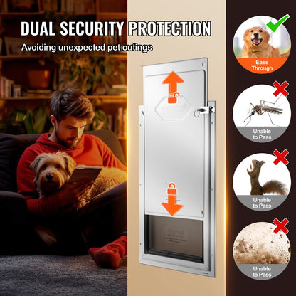 Pet Door, 16.65" x 27.44" Aluminum Frame with Lock and Flap System, Weatherproof Doggy Door, Easy to Install in Interior or Exterior Doors, Pet Door Suitable for Cat Doggie Kitties (White-XL)