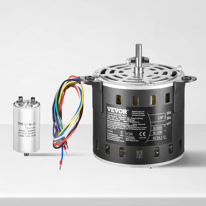 1/2 hk fläktmotor för ugn, 220 V 2,6 A, 1300 rpm 3-växlad, 10 mm axeldiameter, 20 mm axellängd, roterar moturs från axeländen, inkluderar CBB60 15 μF/450 V kondensator