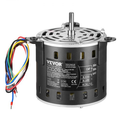 1/3 hk ugnsfläktmotor, 220 V 1,95 ampere, 1250 varv/min 3-växlad, 10 mm axeldiameter, 20 mm axellängd, roterar moturs från axeländen, inkluderar CBB60 15 μF/450 V kondensator