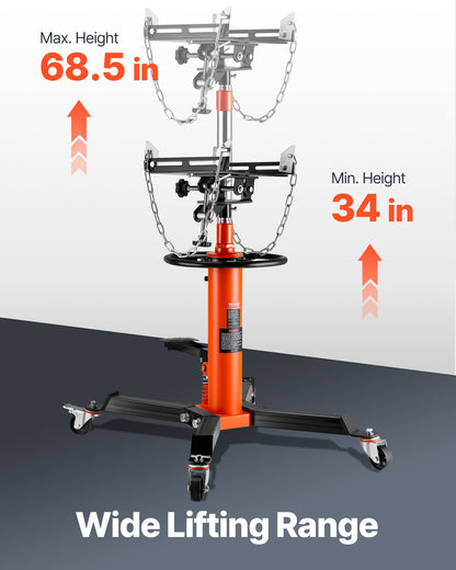 Transmission Jack, 600 kg Hydraulic Telescoping Transmission Jack, 81 -170 cm High Lift Floor Jack Stand with Foot Pedal, 360° Swivel Wheel, Hydraulic Transmission Jack Garage/Shop Lift Hoist