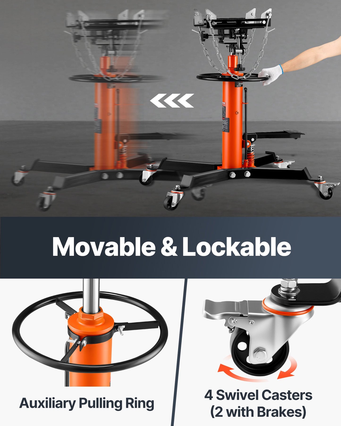 Transmission Jack, 600 kg Hydraulic Telescoping Transmission Jack, 81 -170 cm High Lift Floor Jack Stand with Foot Pedal, 360° Swivel Wheel, Hydraulic Transmission Jack Garage/Shop Lift Hoist