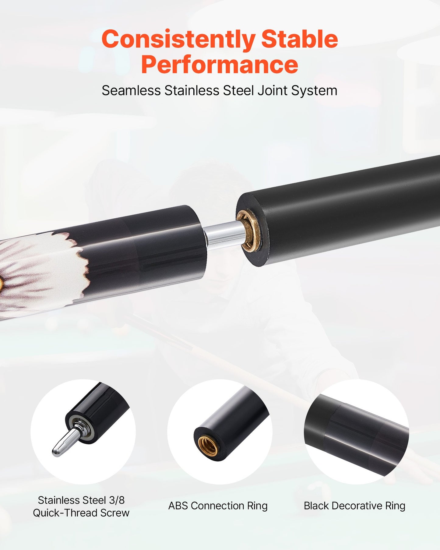 Biljardkö, 1 st. biljardkö, 1473,2 mm och 538 g kanadensisk lönnträ, biljardkö med flerskiktsspets och ABS-kopplingsring, biljardköer för professionellt biljardbord, bar, hem, kontor