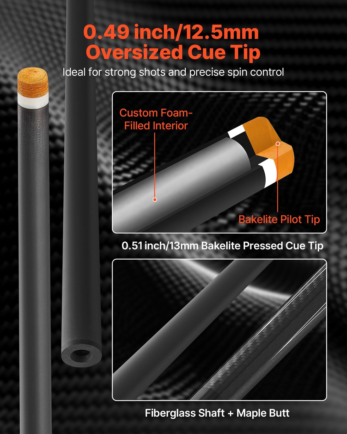 Biljardkö, 1 st. biljardklubba, 1473,2 mm och 538 g kolfiberbiljardkö med bakelitpressad köspets och ABS-kopplingsring, biljardklubbor för professionellt biljardbord, bar, hem, kontor