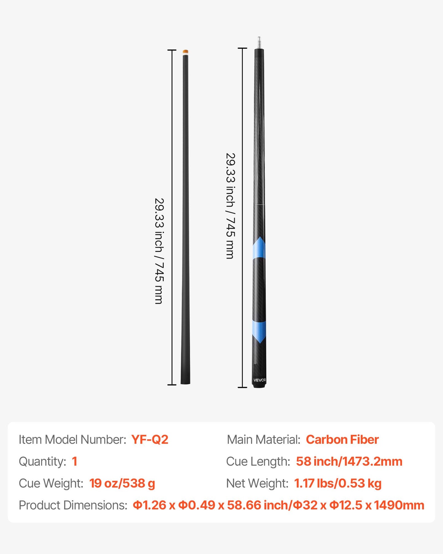 Biljardkö, 1 st. biljardklubba, 1473,2 mm och 538 g kolfiberbiljardkö med bakelitpressad köspets och ABS-kopplingsring, biljardklubbor för professionellt biljardbord, bar, hem, kontor