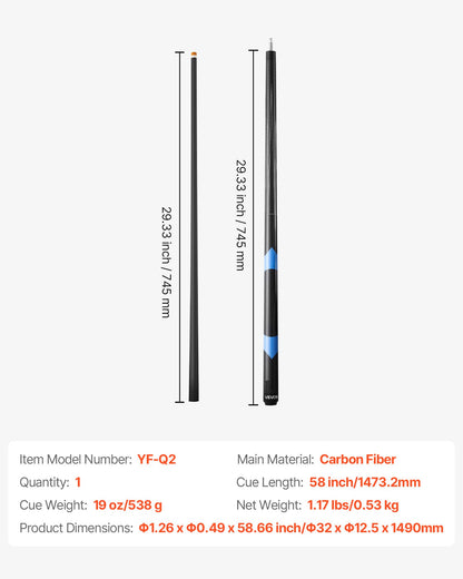 Biljardkö, 1 st. biljardklubba, 1473,2 mm och 538 g kolfiberbiljardkö med bakelitpressad köspets och ABS-kopplingsring, biljardklubbor för professionellt biljardbord, bar, hem, kontor