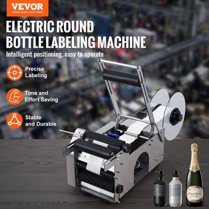Semi-Automatic Round Labeling Machine, 20-50pcs/min, Electric Bottle Label Applicator for Round Bottles, Round Bottle Labeler Suitable for Bottle Diameter 0.79-4.72 inches (with Pressing Bar)