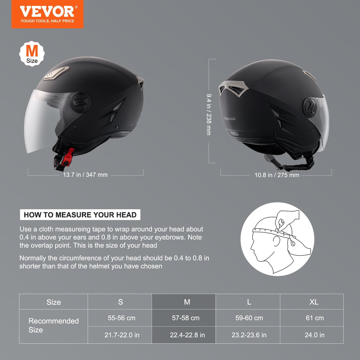 Motorcycle Helmet, 3/4-Face, Smart Street ABS & High Density Helmet with Bluetooth Communications & Interchangeable Lens, DOT Approved Comfortable Motocross Helmet, Fit for Youth & Adults