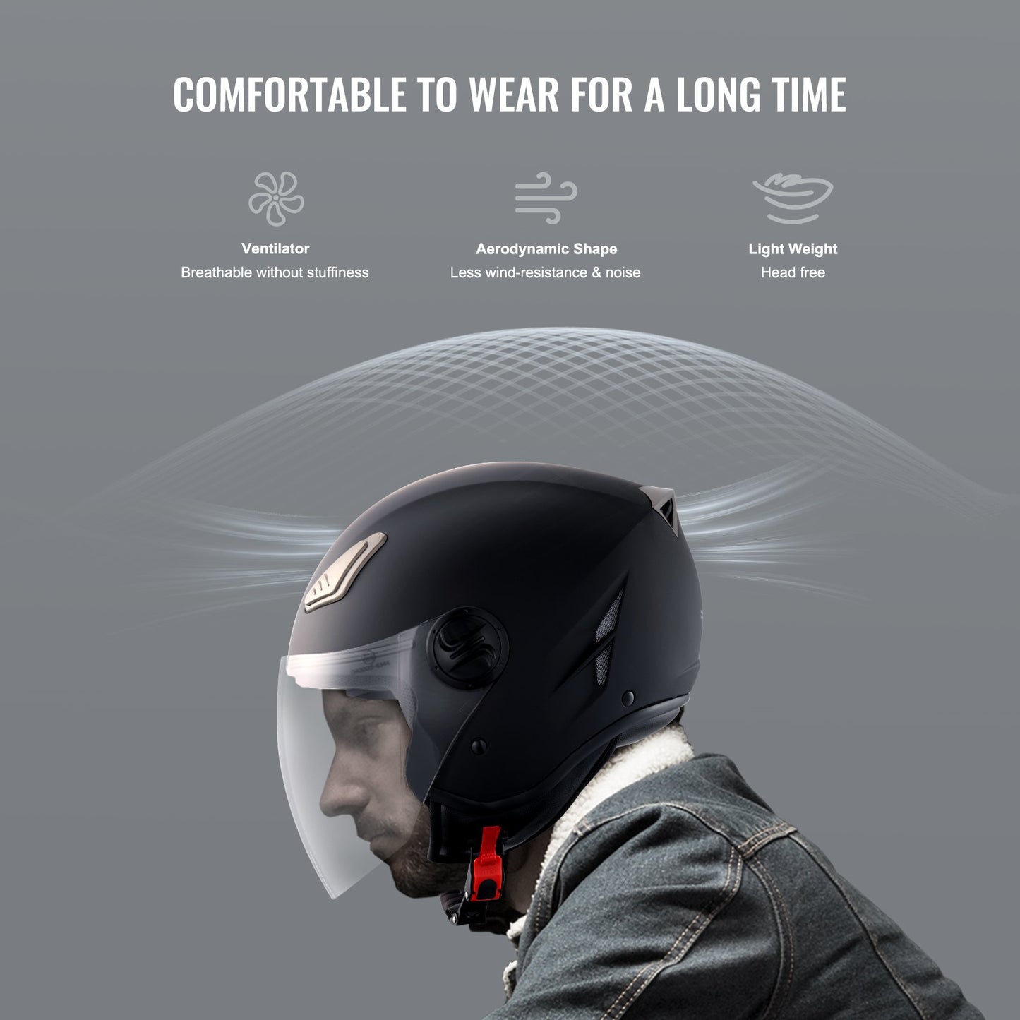 Motorcycle Helmet, 3/4-Face, Smart Street ABS & High Density Helmet with Bluetooth Communications & Interchangeable Lens, DOT Approved Comfortable Motocross Helmet, Fit for Youth & Adults
