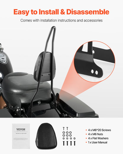 Motorcycle Backrest Sissy Bar, Compatible With Harley-Davidson Dyna Street Glide Road Glide Road King, 730mm Height Detachable Passenger Backrest, For Motorcycles, Black