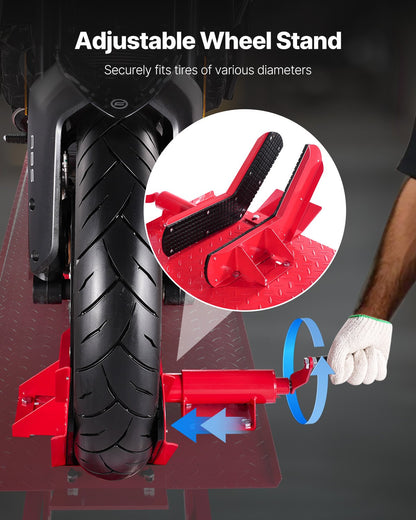 Motorcycle Lift Table, 1000lbs Weight Capacity, 360° Flexible Moving Motorcycle Jack Stand, 8.6-31 in Height Range, Heavy Duty Bike Repair Stand with Security Lock for ATVs, Dirt Bike