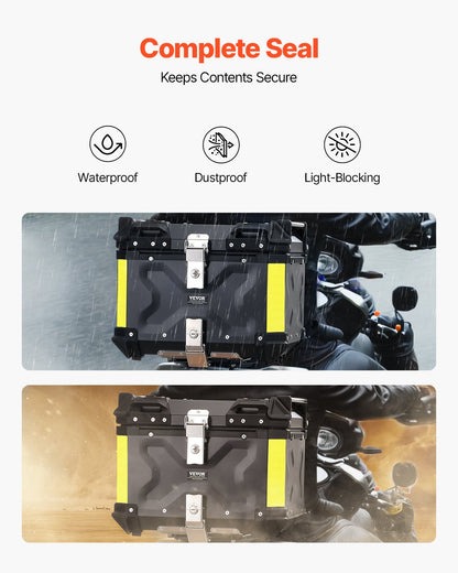 Motorcycle Top Case, Universal Aluminum Alloy Motorbike Tail Box with Leather Lining, 45L Waterproof Detachable Motorcycle Top Box with Lock & Back Cushion, Fit for 99% of Motorcycle Frames