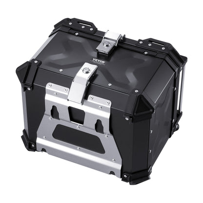 Motorcycle Top Case, Universal Aluminum Alloy Motorbike Tail Box with Leather Lining, 45L Waterproof Detachable Motorcycle Top Box with Lock & Back Cushion, Fit for 99% of Motorcycle Frames