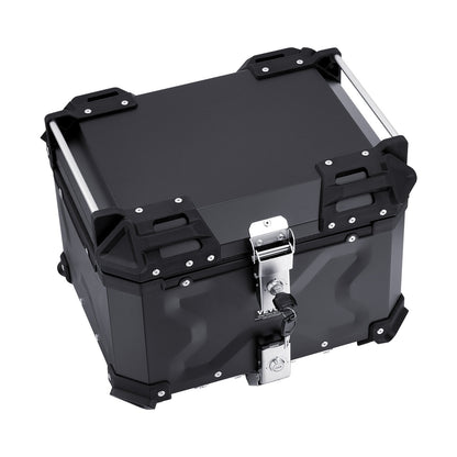 Motorcycle Top Case, Universal Aluminum Alloy Motorbike Tail Box with Leather Lining, 45L Waterproof Detachable Motorcycle Top Box with Lock & Back Cushion, Fit for 99% of Motorcycle Frames