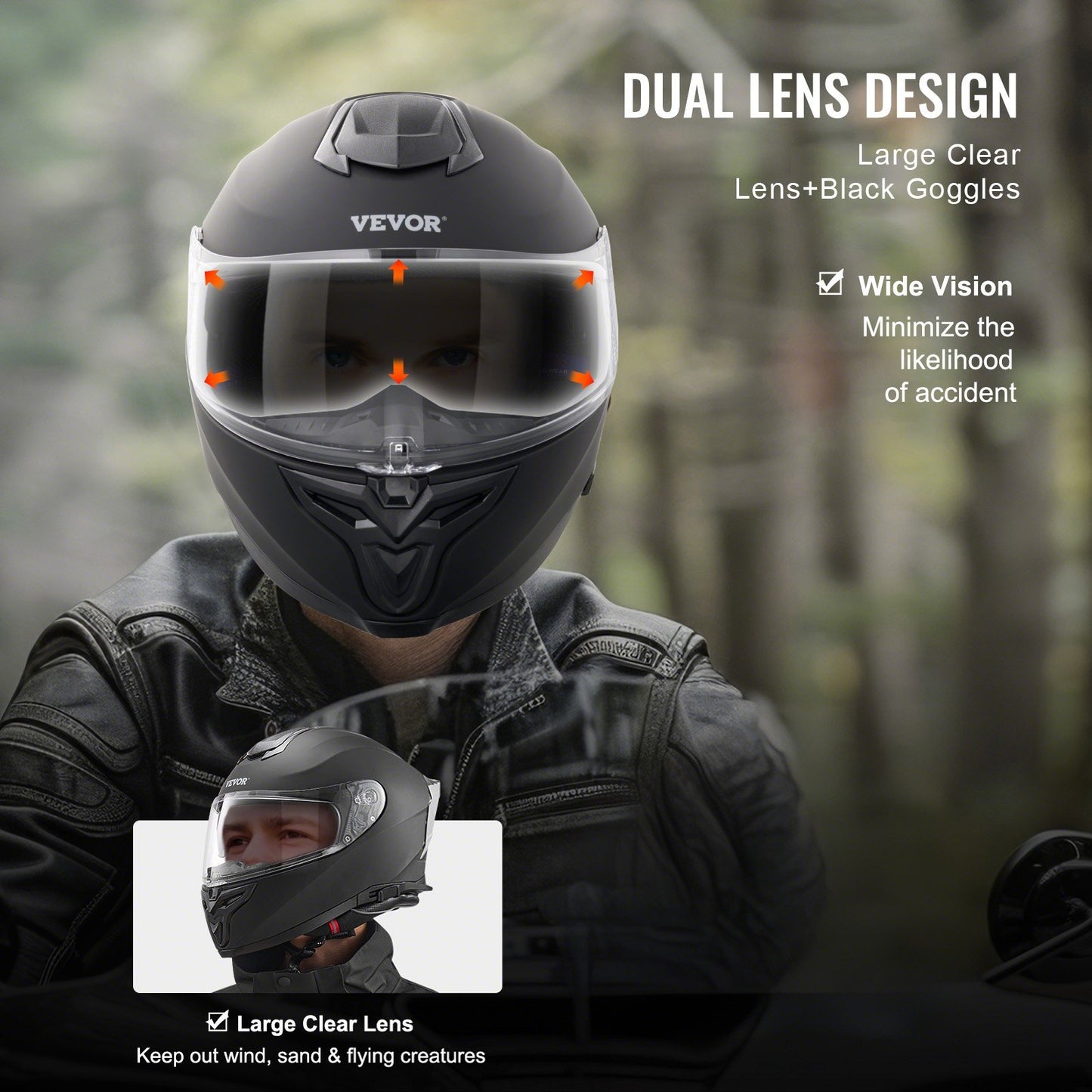 Motorcykelhjälm, integralhjälm, smart gatu-ABS och högdensitetshjälm med Bluetooth-kortplats och utbytbart glas, DOT-godkänd bekväm motocrosshjälm, lämplig för ungdomar och vuxna