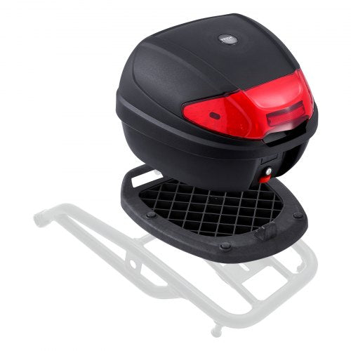 Motorcykeltoppbox, universal, slitstark PP-material, bakbox med reflekterande panel, 38L vattentät, avtagbar toppbox med bas med flera hål, passar 99 % av motorcykelramar