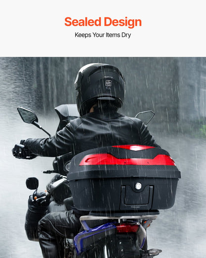 Motorcycle Top Case, Universal Durable PP Material Motorbike Tail Box with Reflective Panel, 48L Waterproof Detachable Motorcycle Top Box with Multi-Hole Base, Fit for 99% of Motorcycle Frames