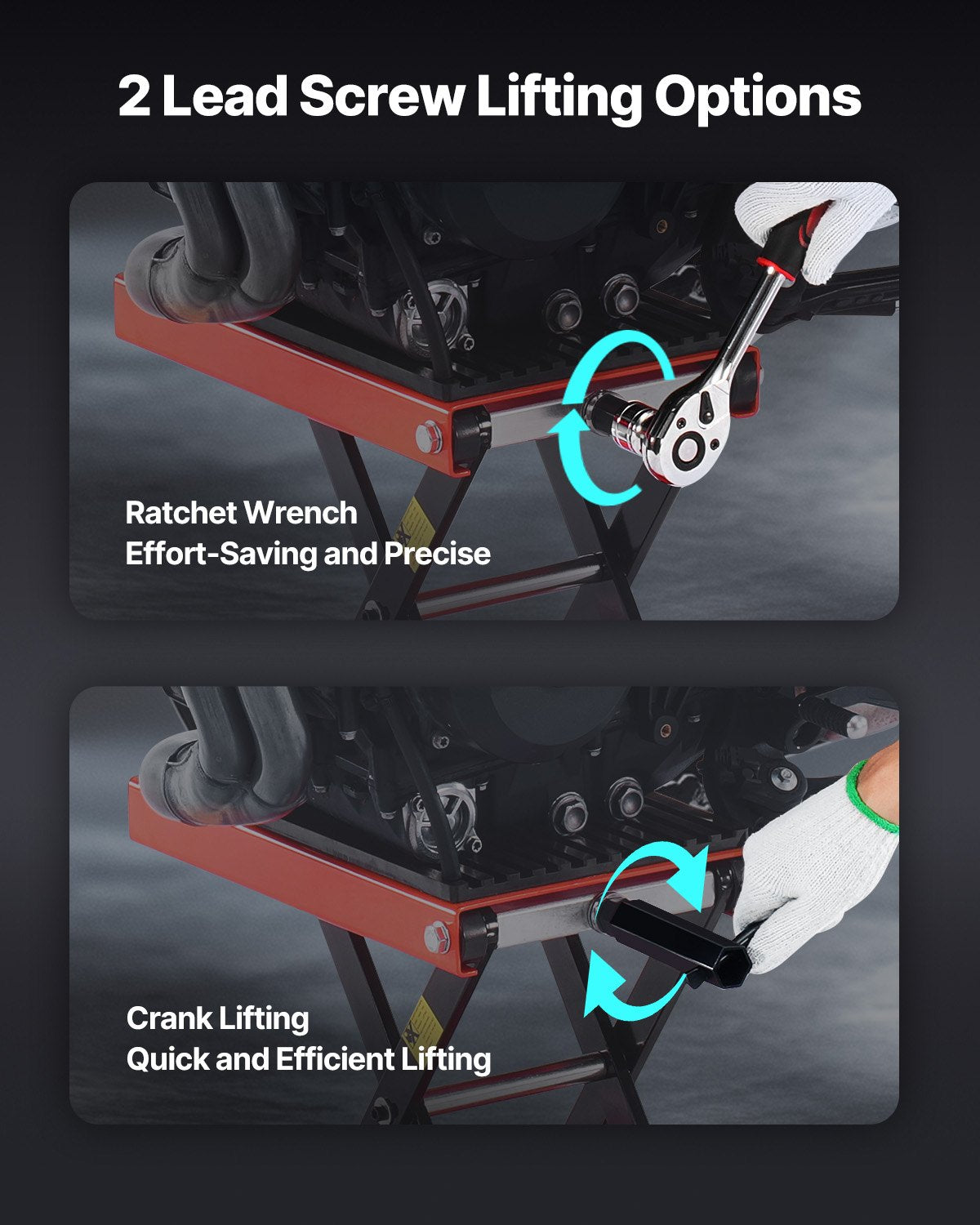 Motorcykellyft, 1200 kg viktkapacitet, bred saxdomkraft för motorcykel, höjdområde 4,1-15 tum, kraftigt stålställ för motorcykelreparationer med spärrhake och vev för ATV, crossmotorcyklar