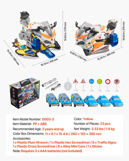 Motorcycle Engine Toy, 25 Pieces, Motorcycle Mechanic Toy with Removable Parts, Lights & Sounds, Simulated Riding & Track Racing, Kids Mechanic Workshop Set for Toddler 3 Years and Up, Yellow
