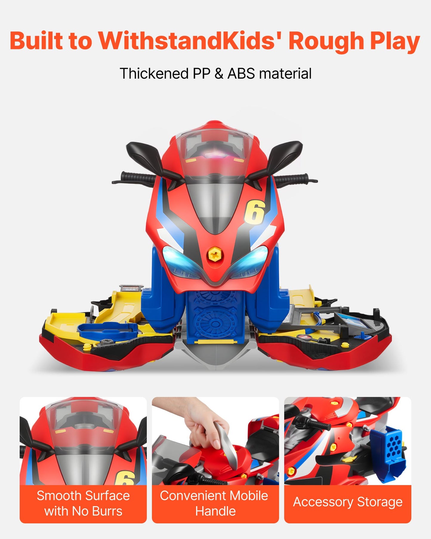 Motorcycle Engine Toy, 25 Pieces, Motorcycle Mechanic Toy with Removable Parts, Lights & Sounds, Simulated Riding & Track Racing, Kids Mechanic Workshop Set for Toddler 3 Years and Up, Red