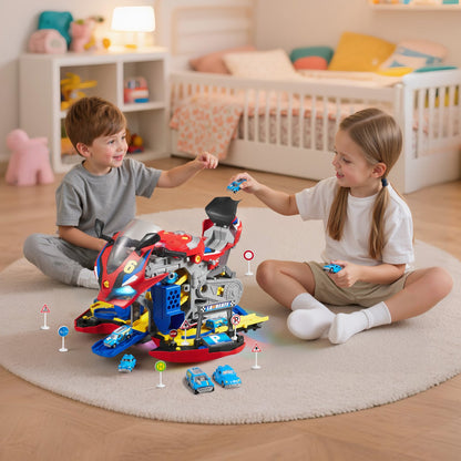 Motorcycle Engine Toy, 25 Pieces, Motorcycle Mechanic Toy with Removable Parts, Lights & Sounds, Simulated Riding & Track Racing, Kids Mechanic Workshop Set for Toddler 3 Years and Up, Red