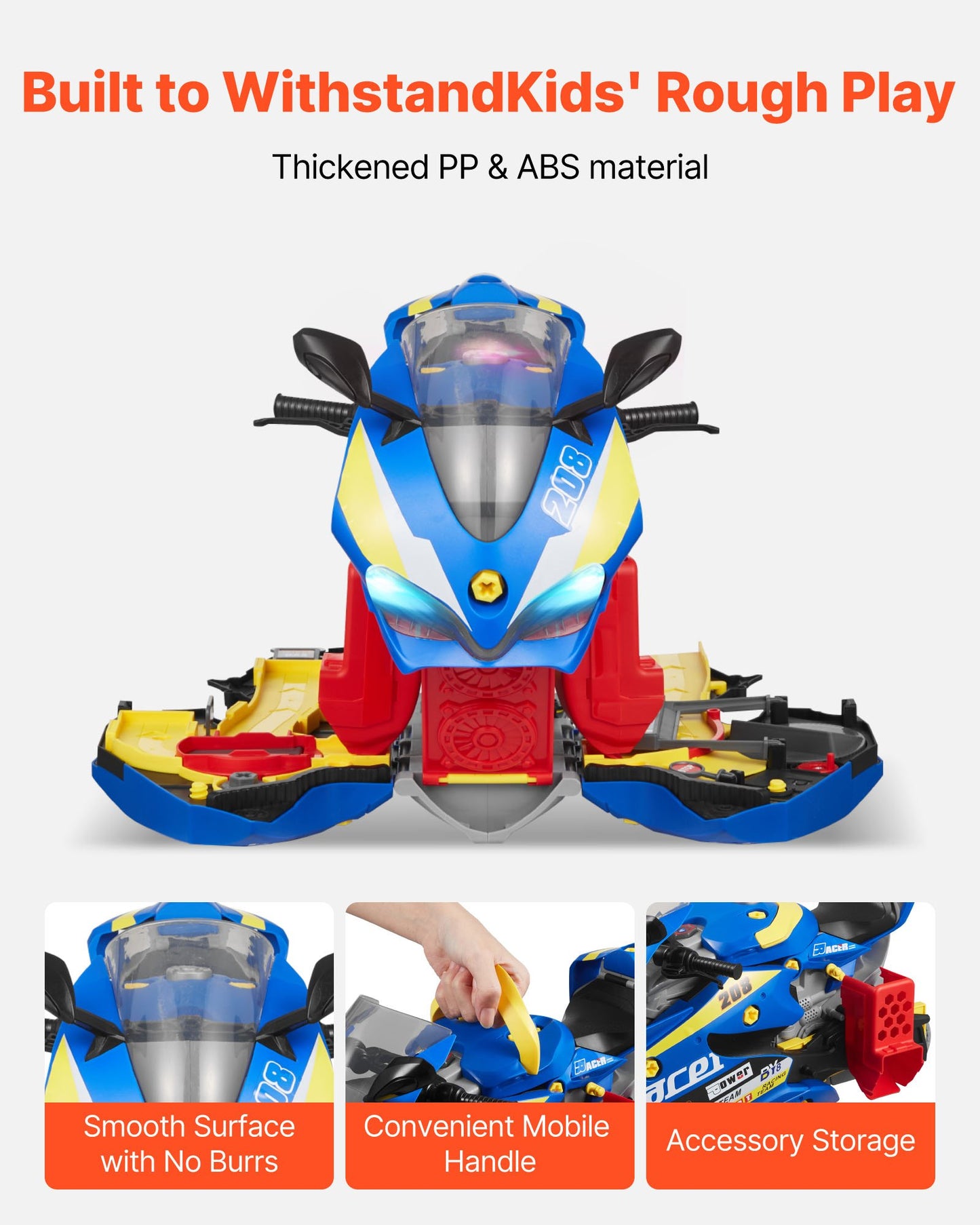 Motorcycle Engine Toy, 25 Pieces, Motorcycle Mechanic Toy with Removable Parts, Lights & Sounds, Simulated Riding & Track Racing, Kids Mechanic Workshop Set for Toddler 3 Years and Up, Blue