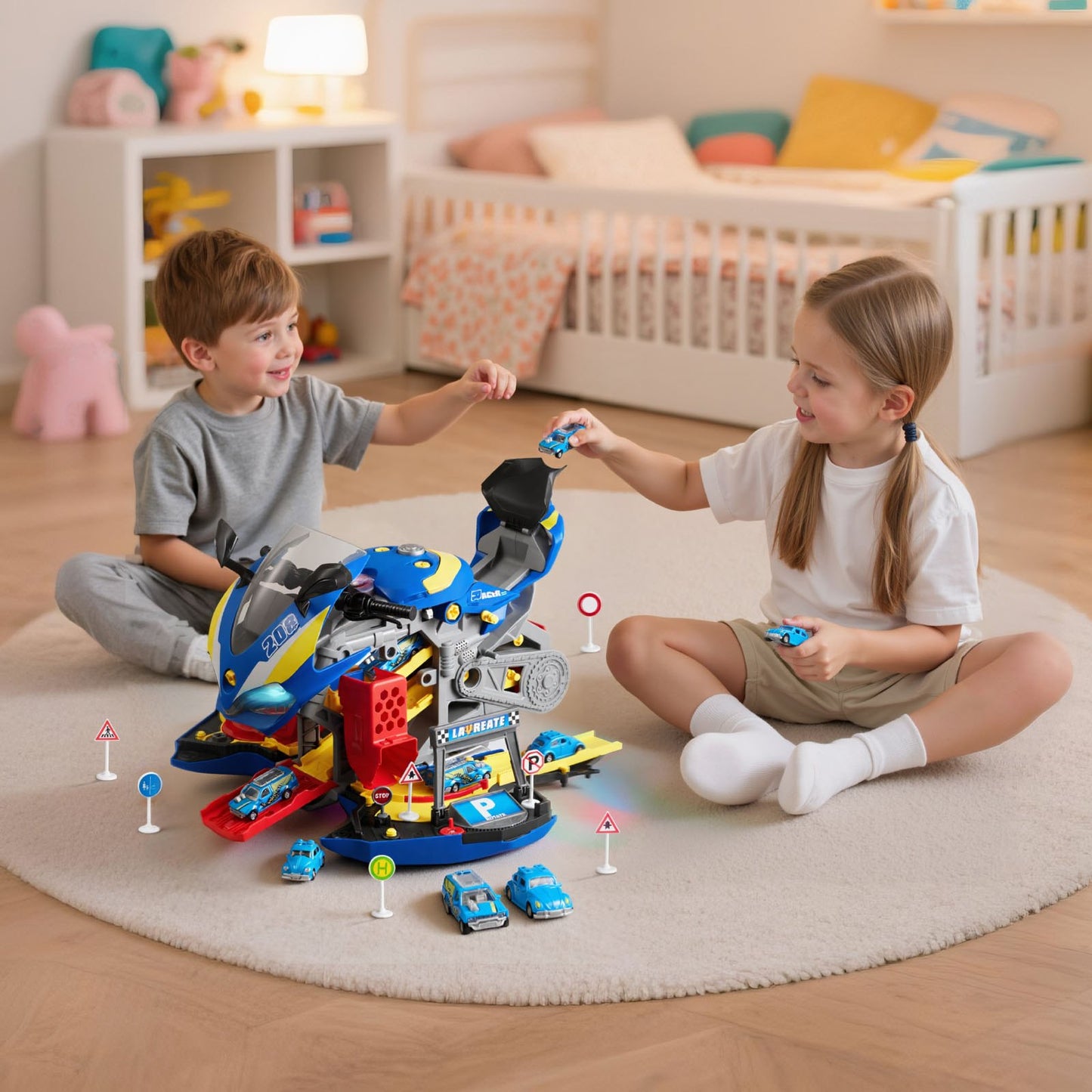 Motorcycle Engine Toy, 25 Pieces, Motorcycle Mechanic Toy with Removable Parts, Lights & Sounds, Simulated Riding & Track Racing, Kids Mechanic Workshop Set for Toddler 3 Years and Up, Blue