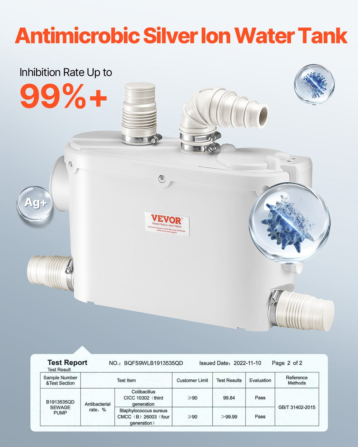 Macerator Pump, 500W, 6600 L/h Flow, 26.2 ft/8 m Head, Macerator Sewerage Sump Pump with 3 Water Inlets for Toilet, Basement, Kitchen, Sink, Shower, Bathtub Waste Water Disposal Upflush Machine