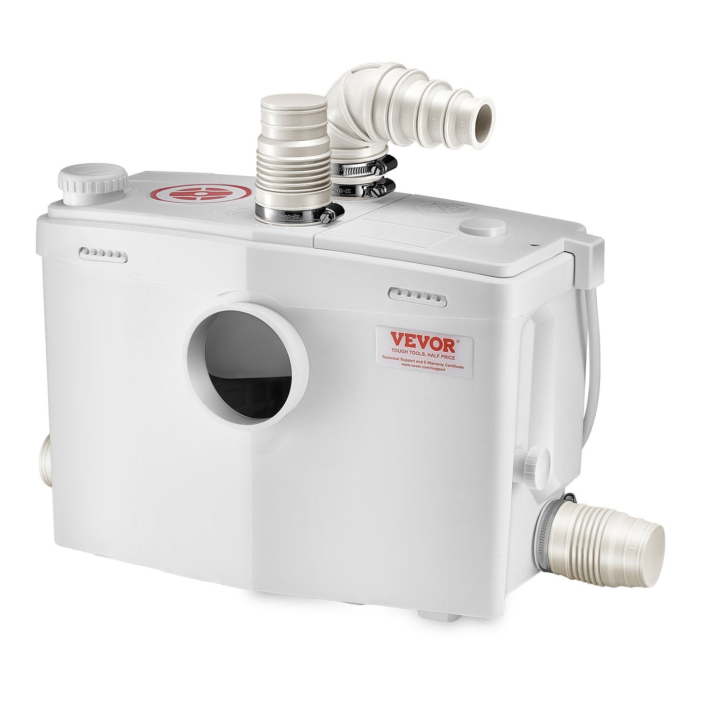 Macerator Pump, 1200W, 180 L/min(48 GPM) Flow, 33 ft/10 m Head, Macerator Sewerage Toilet Pump with 4 Water Inlets, Waste Water Disposal Upflush Machine for Toilet, Basement, Shower, Sink, Laundry, Bathtub