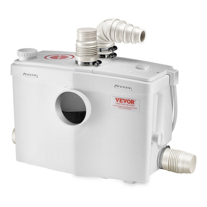 Macerator Pump, 1200W, 180 L/min(48 GPM) Flow, 33 ft/10 m Head, Macerator Sewerage Toilet Pump with 4 Water Inlets, Waste Water Disposal Upflush Machine for Toilet, Basement, Shower, Sink, Laundry, Bathtub