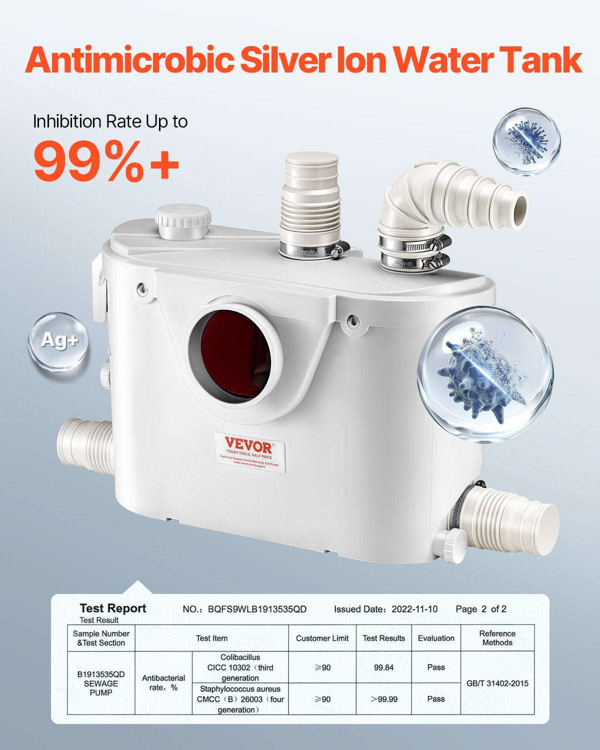 Macerator Pump, 500W, 110 L/min(29 GPM) Flow, 26 ft/8 m Head, Macerator Sewerage Toilet Pump with 4 Water Inlets, Waste Water Disposal Upflush Machine for Toilet, Basement, Shower, Sink, Laundry, Bathtub