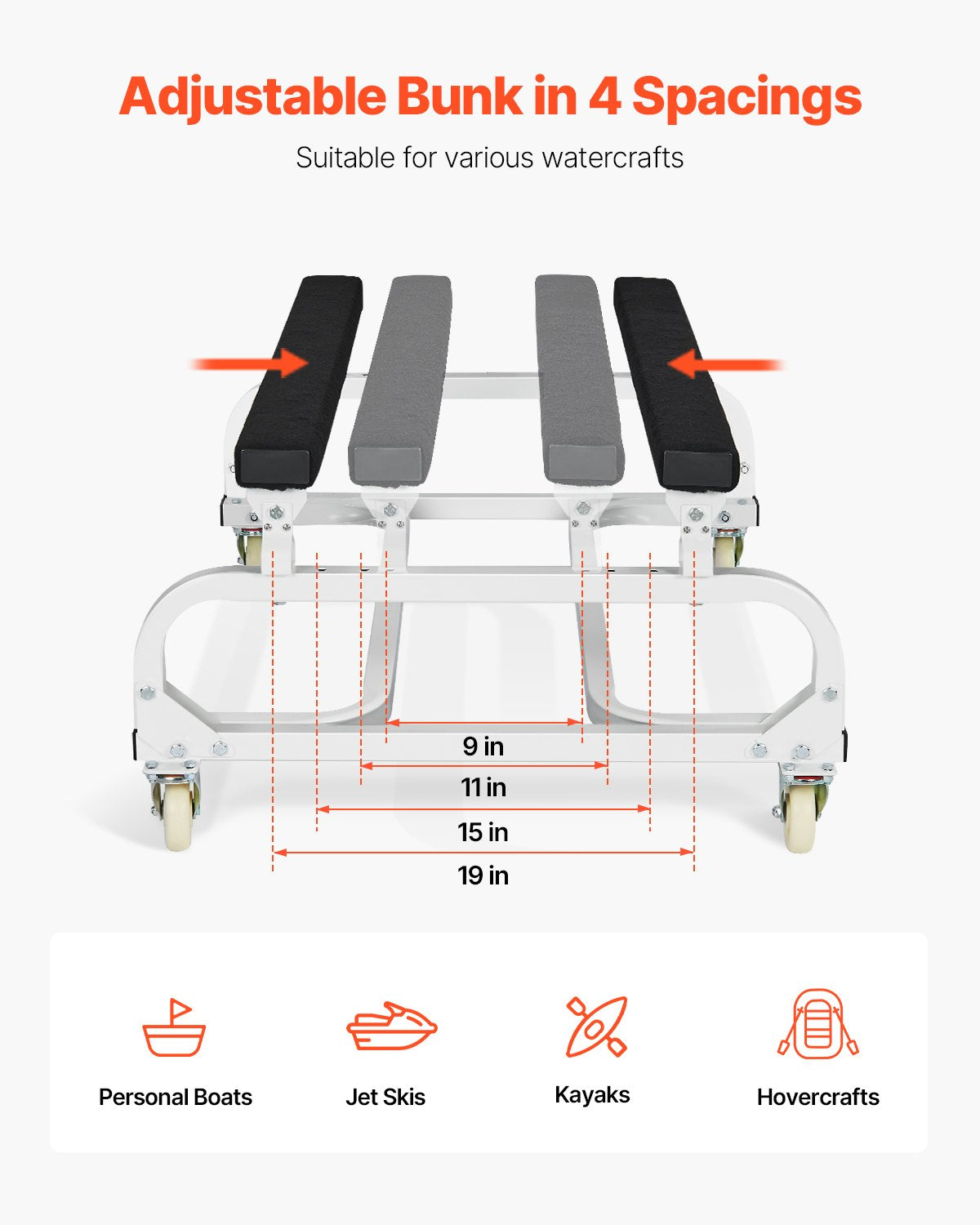 Watercraft PWC Dolly, 1000 lbs Load Capacity, Jet Ski Stand PWC Cart for Moving Watercraft, Adjustable Bunks with 4 Casters & 2 Brakes, Heavy-Duty Jet Ski Cart for Kayaks, Jet Skis, Speedboats