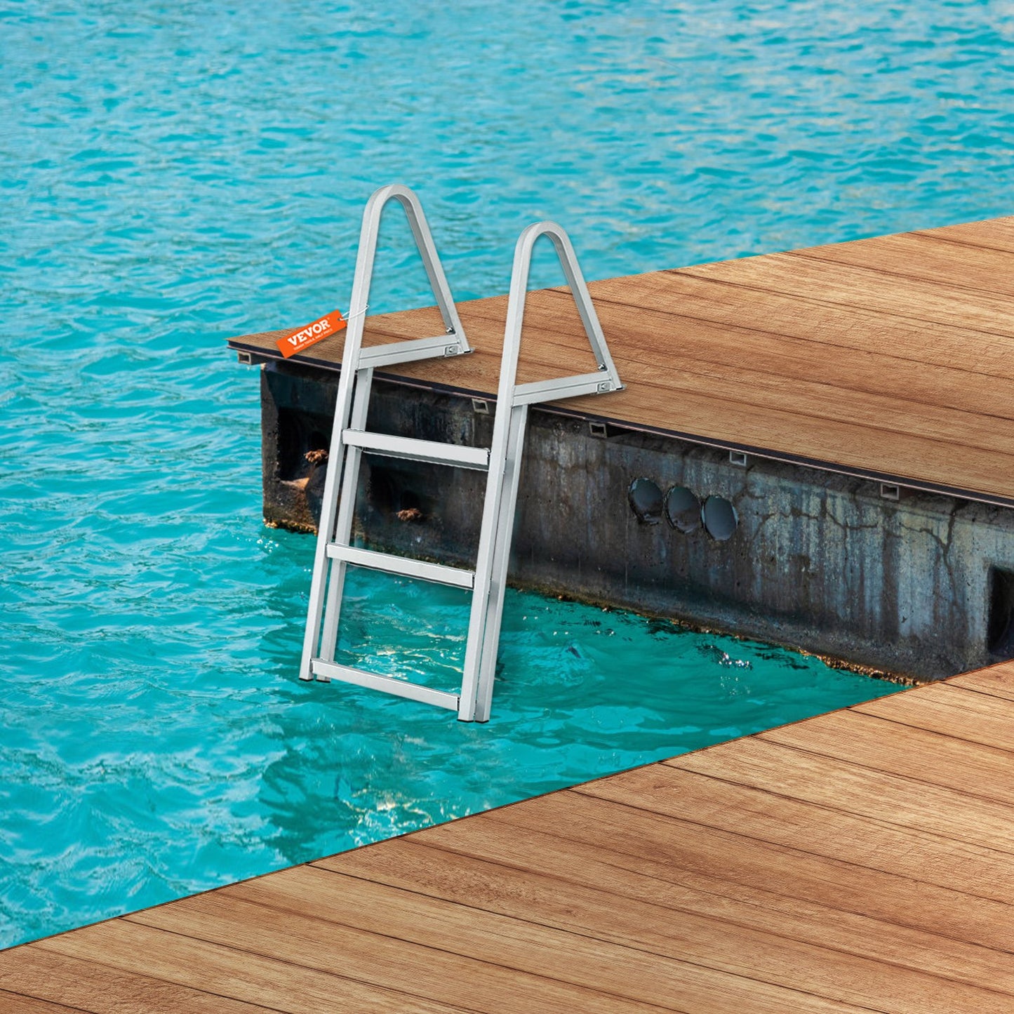 Dock Ladder, Removable 3 Steps, 350 lbs Load Capacity, Aluminum Alloy Pontoon Boat Ladder with 4'' Wide Step & Anti-Slip Design Pedal, Easy to Install for Ship/Lake/Pool/Marine Boarding