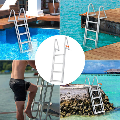 Dock Ladder, Removable 4 Steps, 350 lbs Load Capacity, Aluminum Alloy Pontoon Boat Ladder with 4'' Wide Step & Anti-Slip Design Pedal, Easy to Install for Ship/Lake/Pool/Marine Boarding