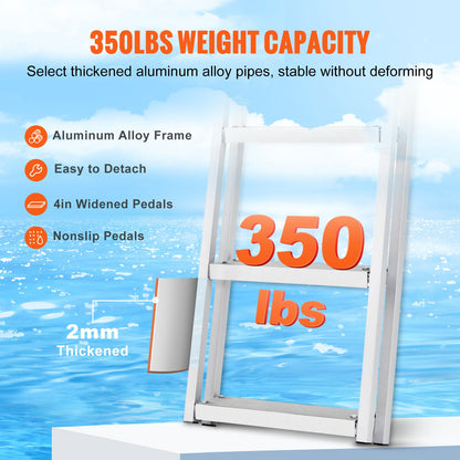 Dock Ladder Flip Up 4 Steps, 159 kg Load Capacity, Aluminum Pontoon Boat Ladder with 4" Wide Step & Anti-Slip Design Pedal,Swimm Step Ladder for Ship/Lake/Pool/Marine Boarding