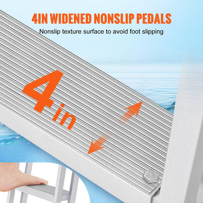 Dock Ladder Flip Up 4 Steps, 159 kg Load Capacity, Aluminum Pontoon Boat Ladder with 4" Wide Step & Anti-Slip Design Pedal,Swimm Step Ladder for Ship/Lake/Pool/Marine Boarding
