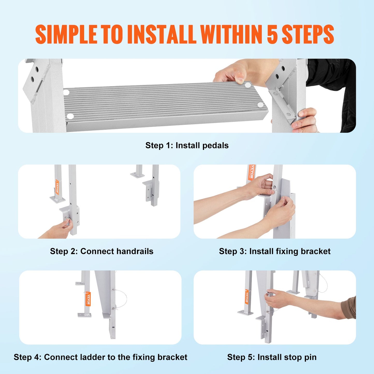 Dock Ladder Flip Up 4 Steps, 159 kg Load Capacity, Aluminum Pontoon Boat Ladder with 4" Wide Step & Anti-Slip Design Pedal,Swimm Step Ladder for Ship/Lake/Pool/Marine Boarding