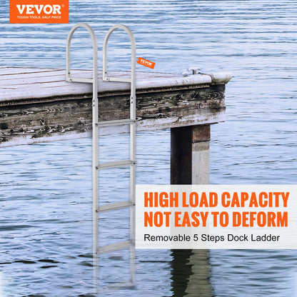 Dock Ladder, Removable 5 Steps, 500 lbs Load Capacity, Aluminum Alloy Pontoon Boat Ladder with 3.1'' Wide Step & Anti-Slip Design Pedal, Easy to Install for Ship/Lake/Pool/Marine Boarding