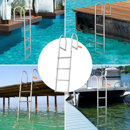Dock Ladder, Removable 4 Steps, 500 lbs Load Capacity, Aluminum Alloy Pontoon Boat Ladder with 3.1'' Wide Step & Anti-Slip Design Pedal, Easy to Install for Ship/Lake/Pool/Marine Boarding