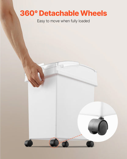 Ingredient Bin, 20.8 L Capacity Ingredient Storage Bin, PP Material Flour Bins On Wheels, White Shelf Ingredient Bin with Scoop and Sliding Lid, Commercial Storage Bins, 3 Pcs/Set