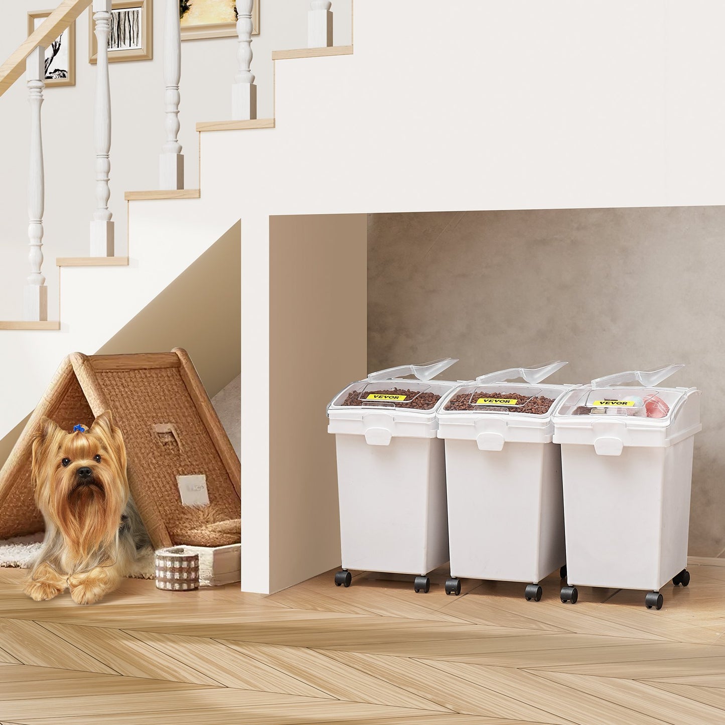 Ingredient Bin, 20.8 L Capacity Ingredient Storage Bin, PP Material Flour Bins On Wheels, White Shelf Ingredient Bin with Scoop and Sliding Lid, Commercial Storage Bins, 3 Pcs/Set