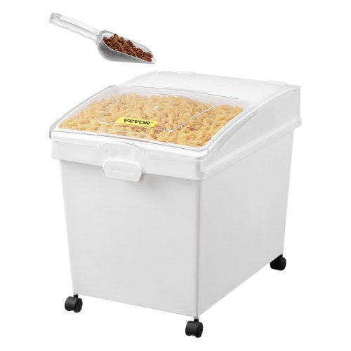 Ingredient Bin, 33.3 L Capacity Ingredient Storage Bin, PP Material Flour Bins On Wheels, White Shelf Ingredient Bin with Scoop and Sliding Lid, Commercial Storage Bins, 3 Pcs/Set