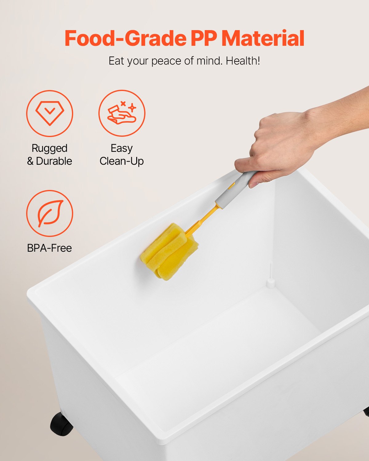 Ingredient Bin, 33.3 L Capacity Ingredient Storage Bin, PP Material Flour Bins On Wheels, White Shelf Ingredient Bin with Scoop and Sliding Lid, Commercial Storage Bins, 3 Pcs/Set