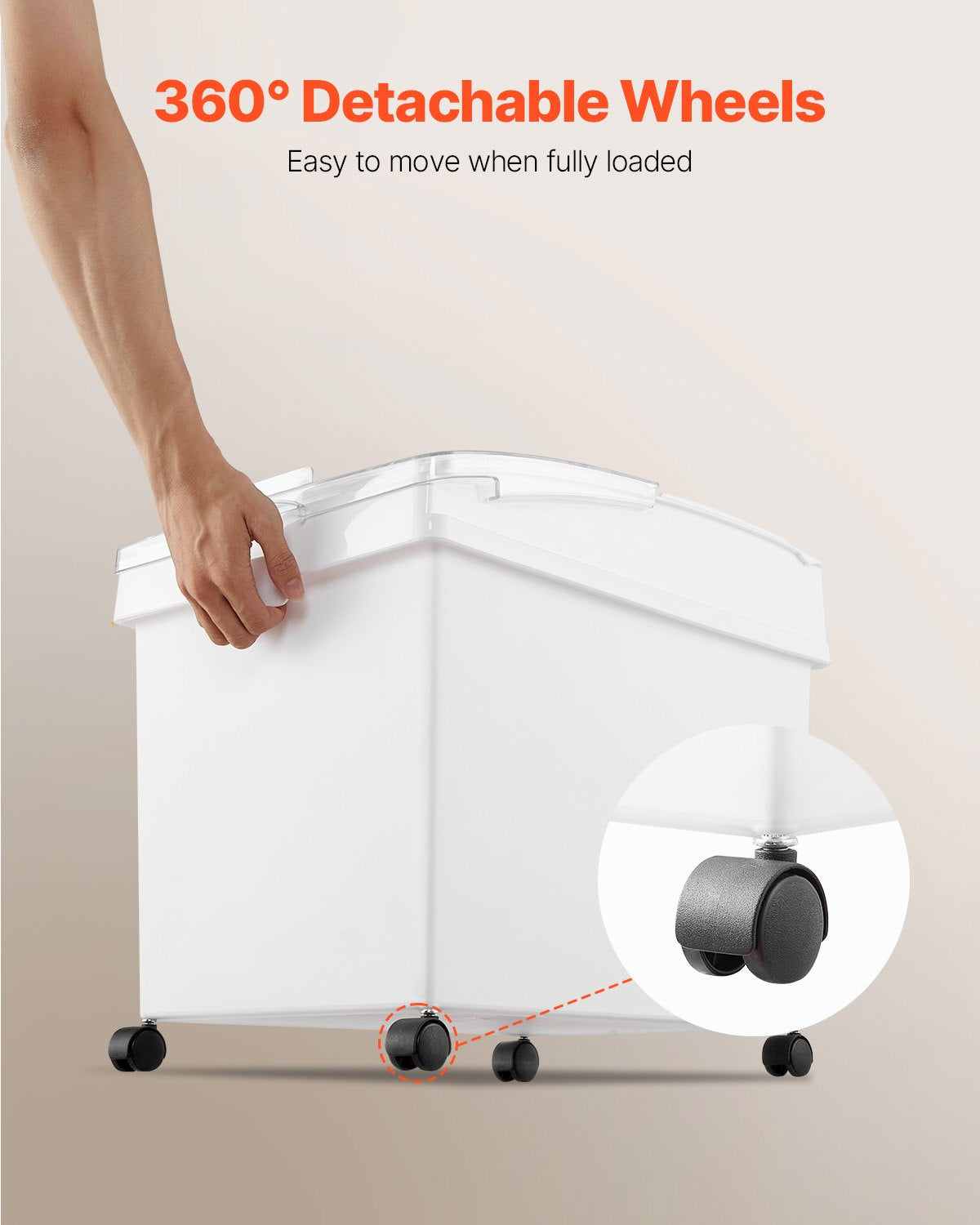 Ingredient Bin, 33.3 L Capacity Ingredient Storage Bin, PP Material Flour Bins On Wheels, White Shelf Ingredient Bin with Scoop and Sliding Lid, Commercial Storage Bins, 3 Pcs/Set