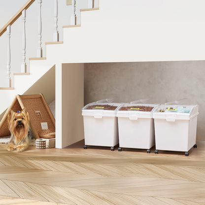 Ingredient Bin, 33.3 L Capacity Ingredient Storage Bin, PP Material Flour Bins On Wheels, White Shelf Ingredient Bin with Scoop and Sliding Lid, Commercial Storage Bins, 3 Pcs/Set