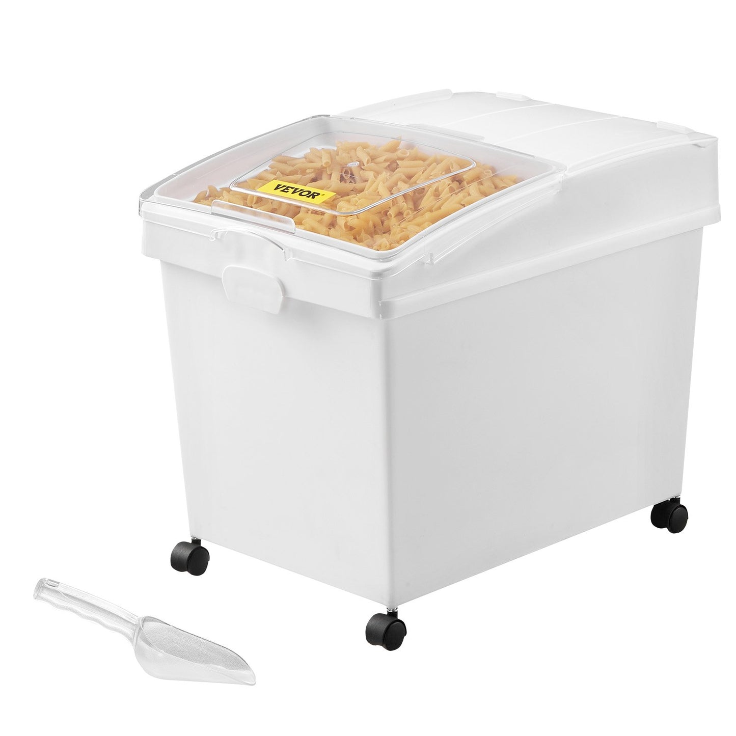Ingredient Bin, 33.3 L Capacity Ingredient Storage Bin, PP Material Flour Bins On Wheels, White Shelf Ingredient Bin with Scoop and Sliding Lid, Commercial Storage Bins, 3 Pcs/Set