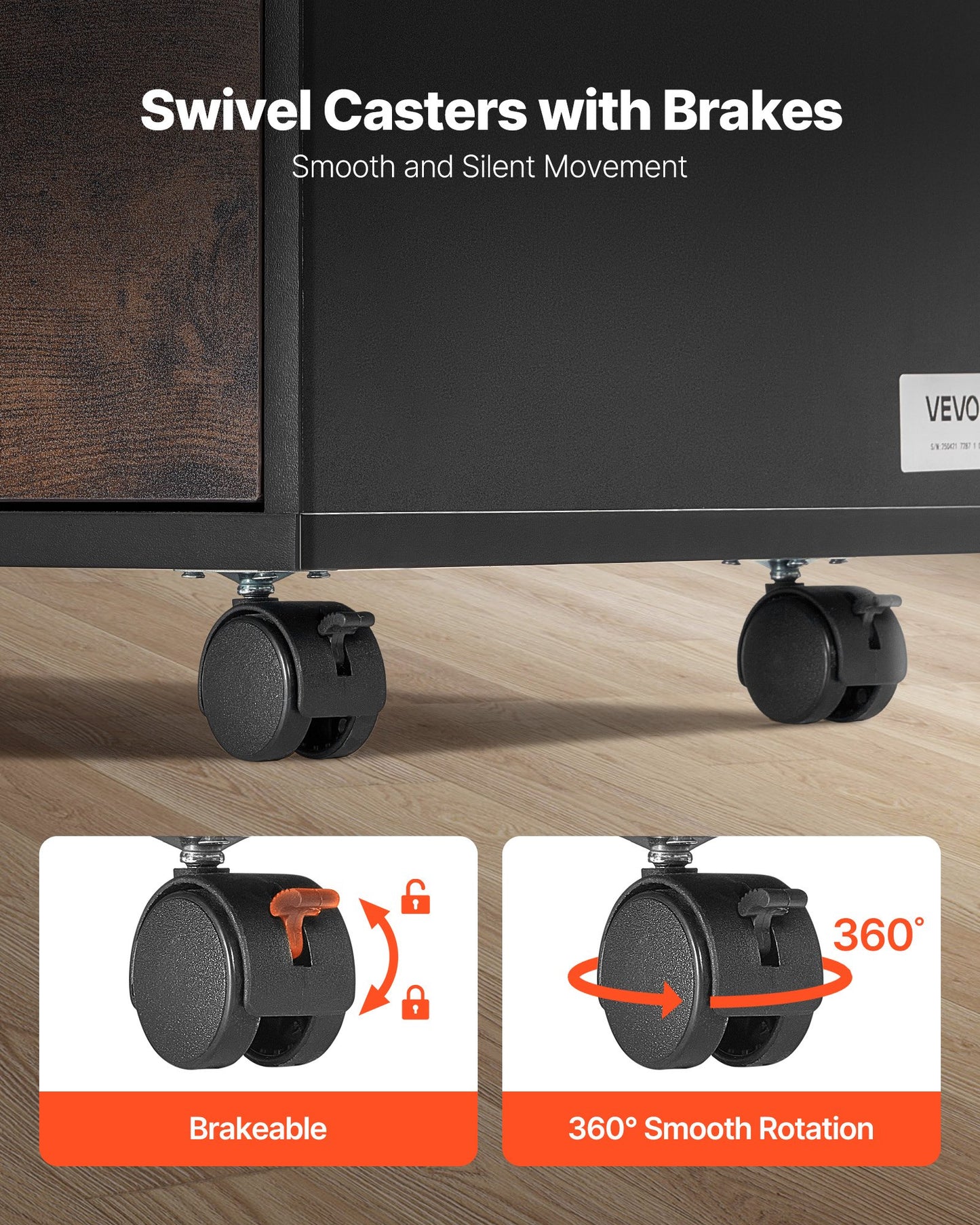 Wood File Cabinet, Mobile Filing Cabinet with Open Shelves, Lockable Lateral Rolling File Storage with Adjustable Shelves, Free Standing Printer Stand for Home, Office, School, Rustic Brown