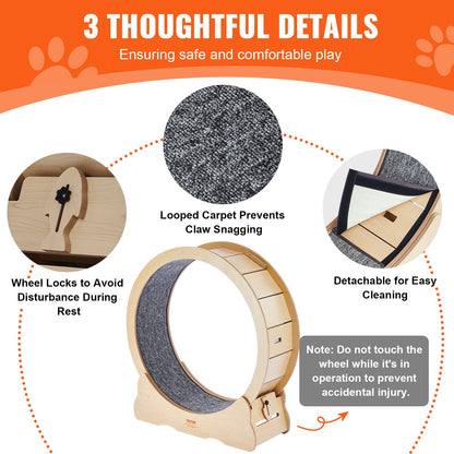 Kattträningshjul, stort löpband för katt, 35,8 tums kattlöphjul med avtagbar matta och kattmatta för löpning/promenader/träning, lämplig för de flesta katter