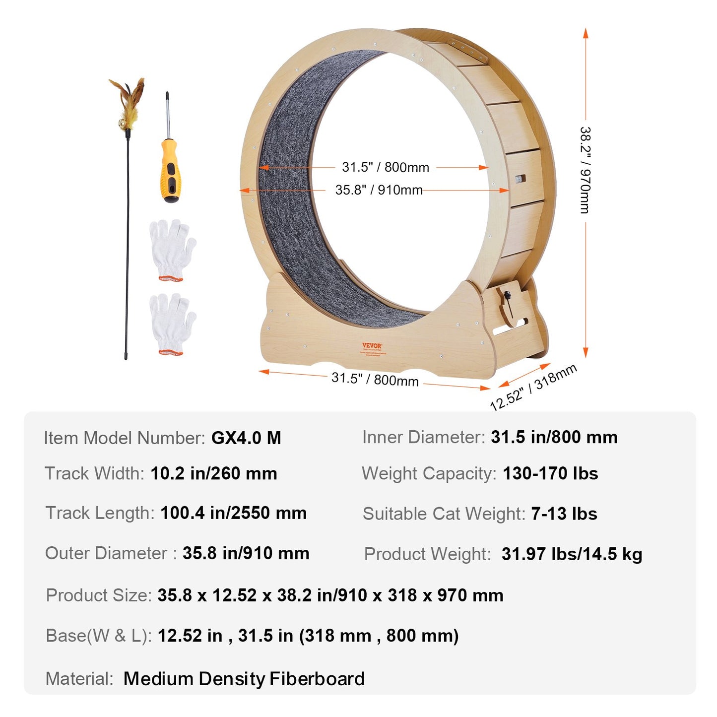 Kattträningshjul, stort löpband för katt, 35,8 tums kattlöphjul med avtagbar matta och kattmatta för löpning/promenader/träning, lämplig för de flesta katter