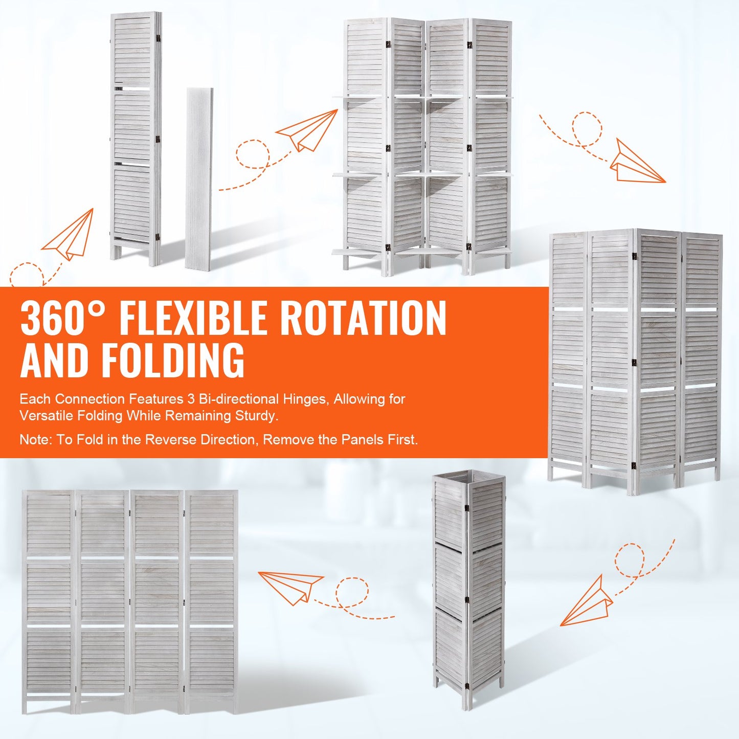 Wood Room Divider, 4 Panel Wood Folding Privacy Screen, 66.9 Inches Tall Indoor Louvered Partition Divider, Portable Decoration Screen, for Room Separation, Home, Office, Restaurant & Bedroom